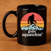 Gone Squatchin Bigfoot Mountain Retro Style Gift 11oz C Handle Ceramic Mug