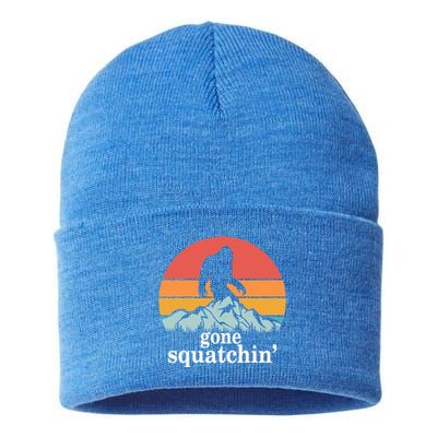 Gone Squatchin Bigfoot Mountain Retro Style Gift Sustainable Knit Beanie