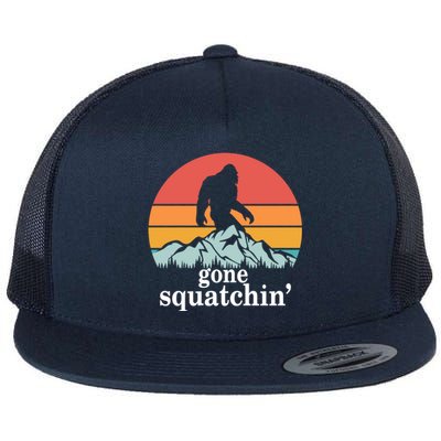 Gone Squatchin Bigfoot Mountain Retro Style Gift Flat Bill Trucker Hat