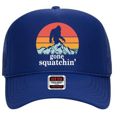 Gone Squatchin Bigfoot Mountain Retro Style Gift High Crown Mesh Back Trucker Hat