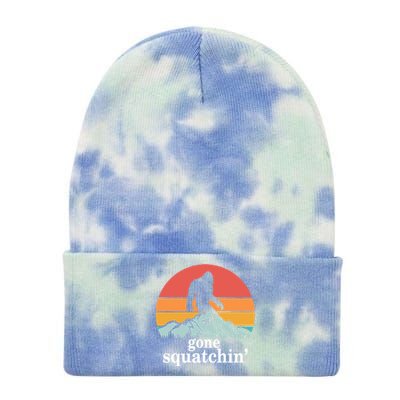 Gone Squatchin Bigfoot Mountain Retro Style Gift Tie Dye 12in Knit Beanie