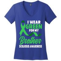 Green Scoliosis Brother Design Warrior Scoliosis Awareness Great Gift Women's V-Neck T-Shirt