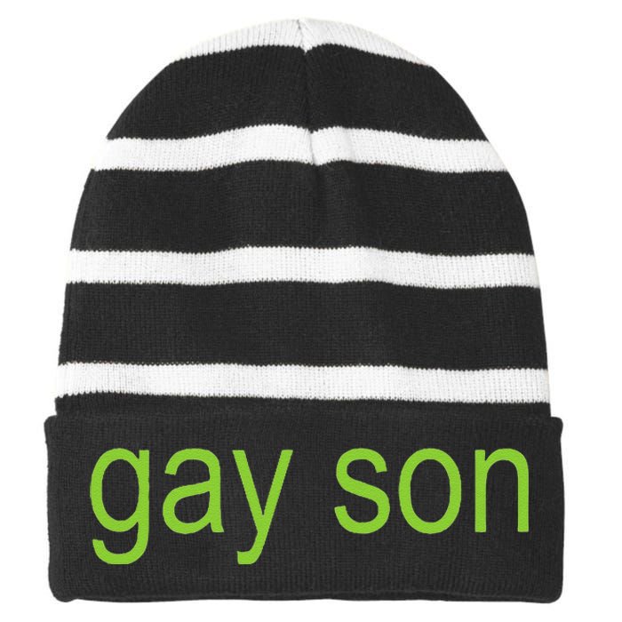 Gay Son Brat Dark Humor Joke 365 Partygirl Gift Striped Beanie with Solid Band