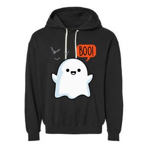 Ghost Saying Boo Spooky Halloween Cute Garment-Dyed Fleece Hoodie