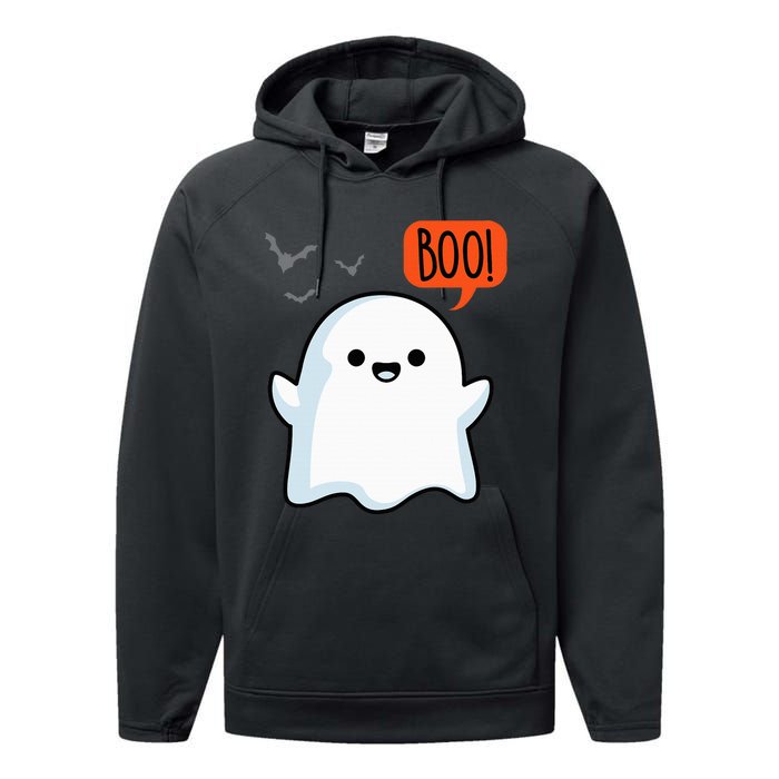 Ghost Saying Boo Spooky Halloween Cute Performance Fleece Hoodie