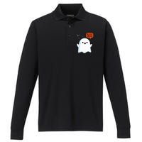 Ghost Saying Boo Spooky Halloween Cute Performance Long Sleeve Polo