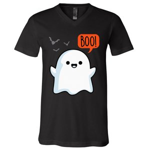 Ghost Saying Boo Spooky Halloween Cute V-Neck T-Shirt