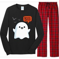 Ghost Saying Boo Spooky Halloween Cute Long Sleeve Pajama Set