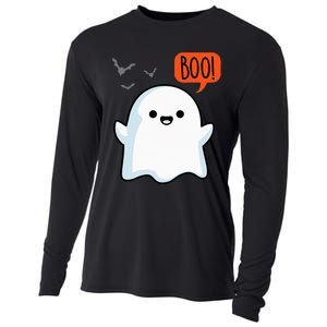 Ghost Saying Boo Spooky Halloween Cute Cooling Performance Long Sleeve Crew