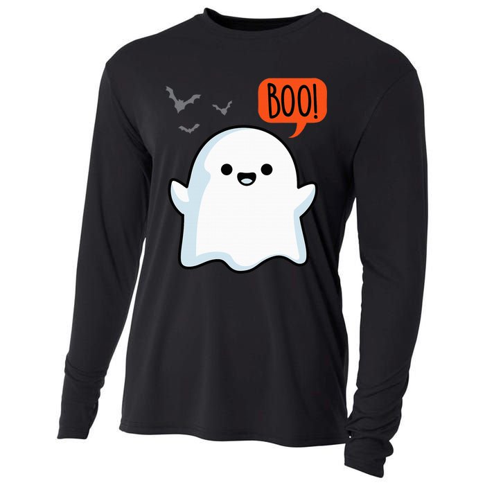 Ghost Saying Boo Spooky Halloween Cute Cooling Performance Long Sleeve Crew