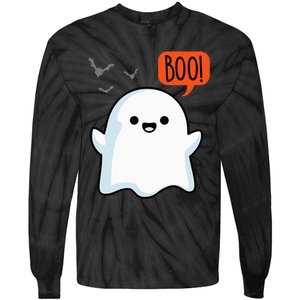 Ghost Saying Boo Spooky Halloween Cute Tie-Dye Long Sleeve Shirt