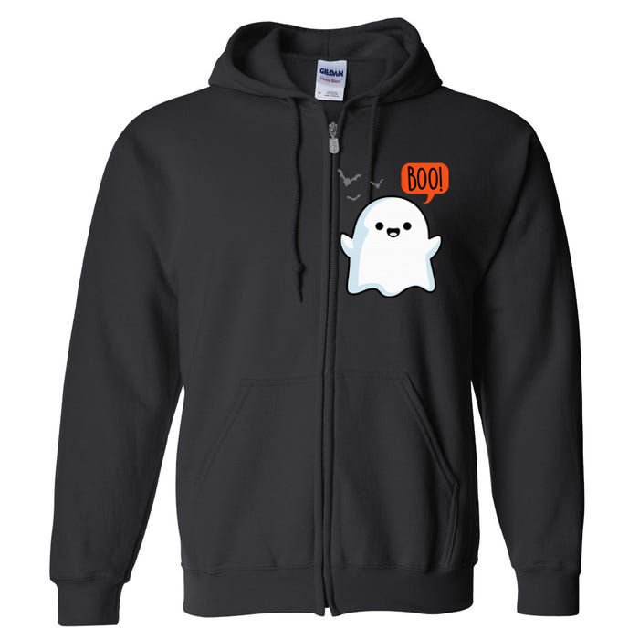 Ghost Saying Boo Spooky Halloween Cute Full Zip Hoodie