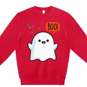 Ghost Saying Boo Spooky Halloween Cute Premium Crewneck Sweatshirt