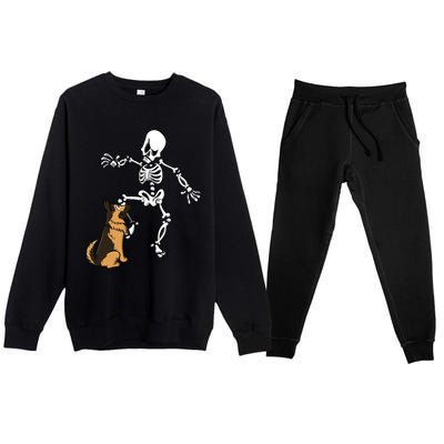 German Shepherd Biting Skeleton Leg Halloween Premium Crewneck Sweatsuit Set