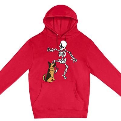 German Shepherd Biting Skeleton Leg Halloween Premium Pullover Hoodie