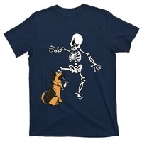 German Shepherd Biting Skeleton Leg Halloween T-Shirt