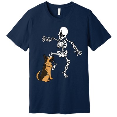 German Shepherd Biting Skeleton Leg Halloween Premium T-Shirt