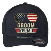 Groom Squad Bachelor Party Groomsmen Wedding USA Sunglasses Flexfit Unipanel Trucker Cap