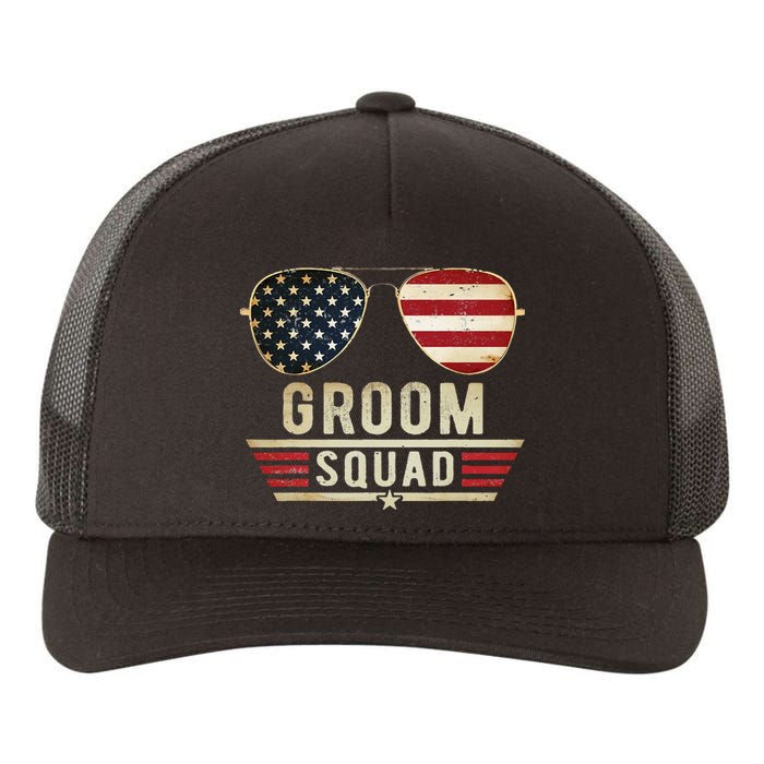 Groom Squad Bachelor Party Groomsmen Wedding USA Sunglasses Yupoong Adult 5-Panel Trucker Hat