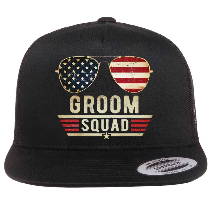 Groom Squad Bachelor Party Groomsmen Wedding USA Sunglasses Flat Bill Trucker Hat