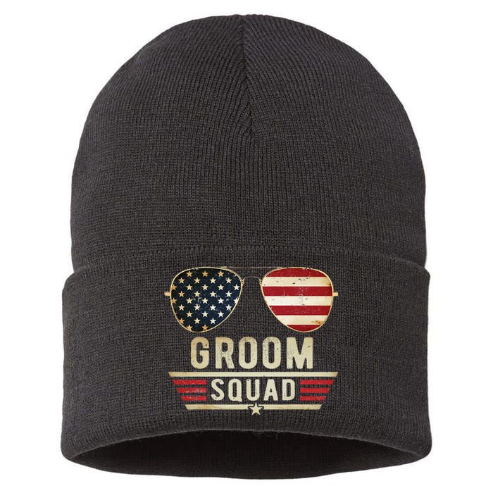 Groom Squad Bachelor Party Groomsmen Wedding USA Sunglasses Sustainable Knit Beanie