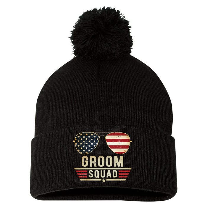 Groom Squad Bachelor Party Groomsmen Wedding USA Sunglasses Pom Pom 12in Knit Beanie