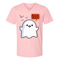 Ghost Saying Boo Spooky Halloween V-Neck T-Shirt