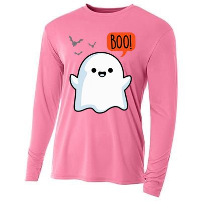 Ghost Saying Boo Spooky Halloween Cooling Performance Long Sleeve Crew