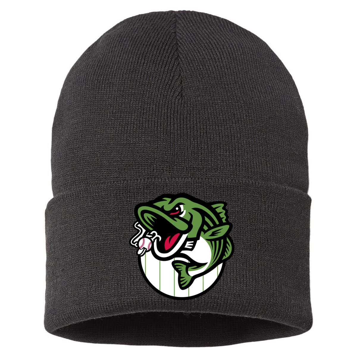 Gwinnett Stripers Baseball Angry Striped Bass Fishing For Baseball Fans Sustainable Knit Beanie