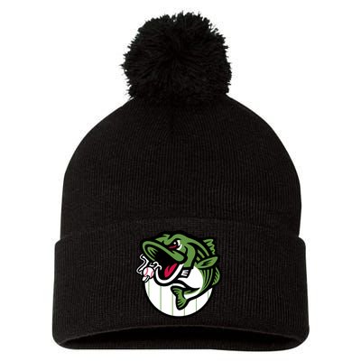Gwinnett Stripers Baseball Angry Striped Bass Fishing For Baseball Fans Pom Pom 12in Knit Beanie