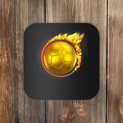 Gold Soccer Ball Flames Flaming Flying Soccer Ball On Fire Coaster