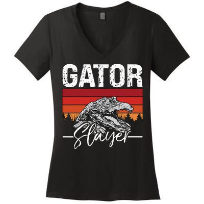 Gator S.L.A.Y.E.R Crocodiles Gator Hunting Alligator Hunting Women's V-Neck T-Shirt