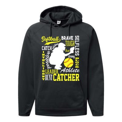 Girl Softball Catcher Great For Teens Traits Of A Catcher Performance Fleece Hoodie