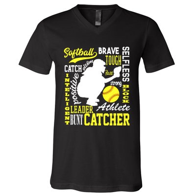 Girl Softball Catcher Great For Teens Traits Of A Catcher V-Neck T-Shirt