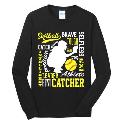 Girl Softball Catcher Great For Teens Traits Of A Catcher Tall Long Sleeve T-Shirt