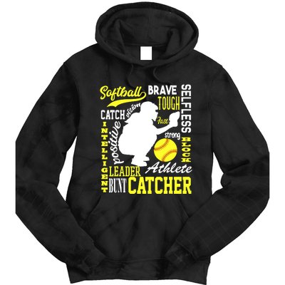 Girl Softball Catcher Great For Teens Traits Of A Catcher Tie Dye Hoodie