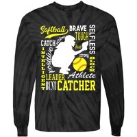 Girl Softball Catcher Great For Teens Traits Of A Catcher Tie-Dye Long Sleeve Shirt