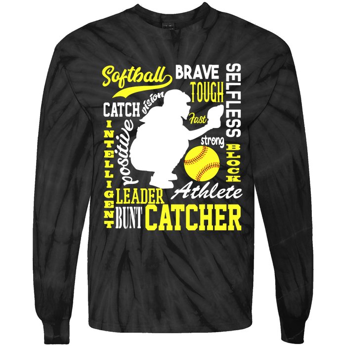 Girl Softball Catcher Great For Teens Traits Of A Catcher Tie-Dye Long Sleeve Shirt