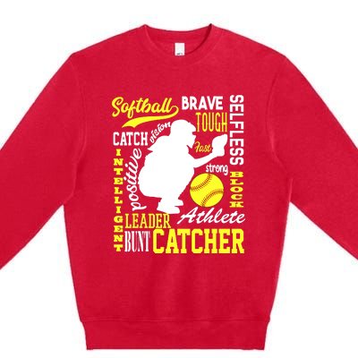 Girl Softball Catcher Great For Teens Traits Of A Catcher Premium Crewneck Sweatshirt