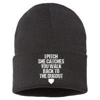 Girl Softball Catcher Pitcher Funny Sustainable Knit Beanie