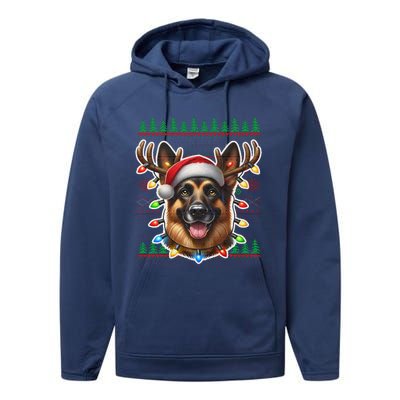 German Shepherd Christmas Ugly Sweater Funny Dog Lover Xmas Performance Fleece Hoodie