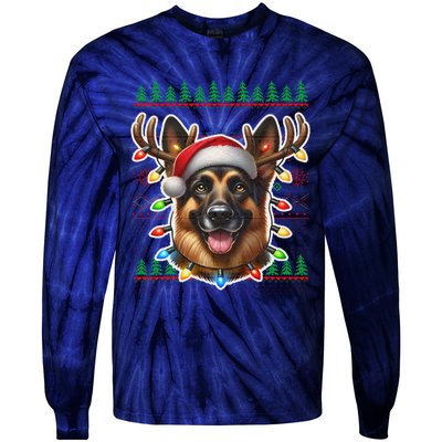 German Shepherd Christmas Ugly Sweater Funny Dog Lover Xmas Tie-Dye Long Sleeve Shirt