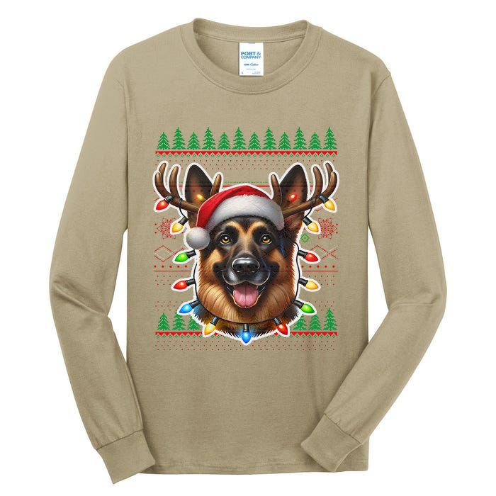 German Shepherd Christmas Ugly Sweater Funny Dog Lover Xmas Tall Long Sleeve T-Shirt