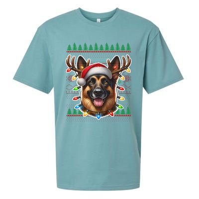 German Shepherd Christmas Ugly Sweater Funny Dog Lover Xmas Sueded Cloud Jersey T-Shirt