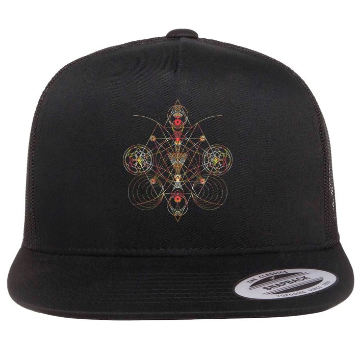 Geometric Shapes Circle Angles Pattern Sacred Geometry Flat Bill Trucker Hat