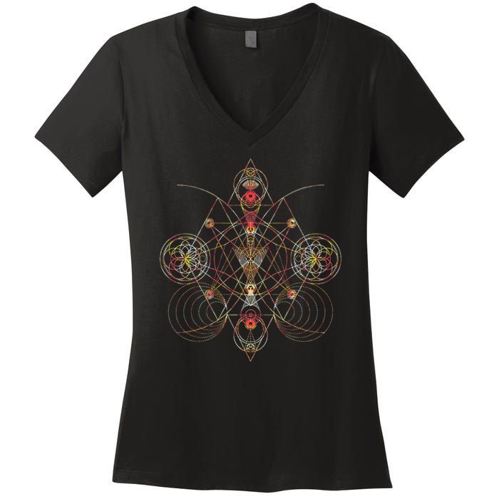 Geometric Shapes Circle Angles Pattern Sacred Geometry Women's V-Neck T-Shirt