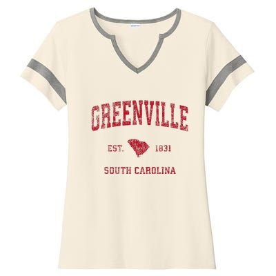 Greenville South Carolina Sc Vintage Sports Ladies Halftime Notch Neck Tee