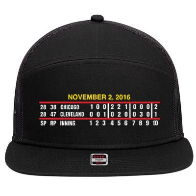 Game Scoreboard Chicago Cleveland And Inning November 2 2016 7 Panel Mesh Trucker Snapback Hat