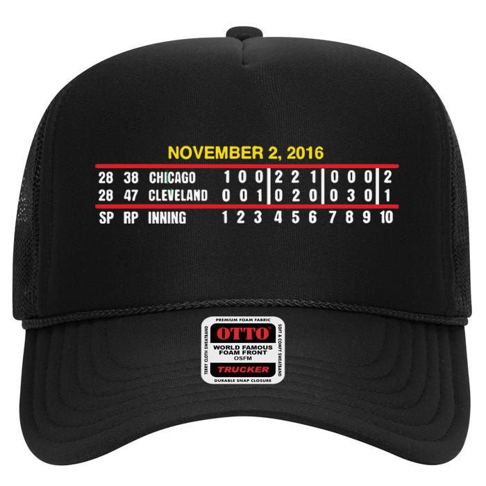 Game Scoreboard Chicago Cleveland And Inning November 2 2016 High Crown Mesh Back Trucker Hat