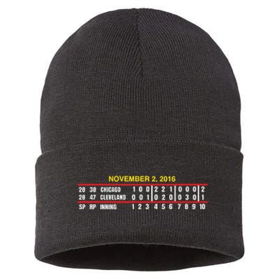 Game Scoreboard Chicago Cleveland And Inning November 2 2016 Sustainable Knit Beanie